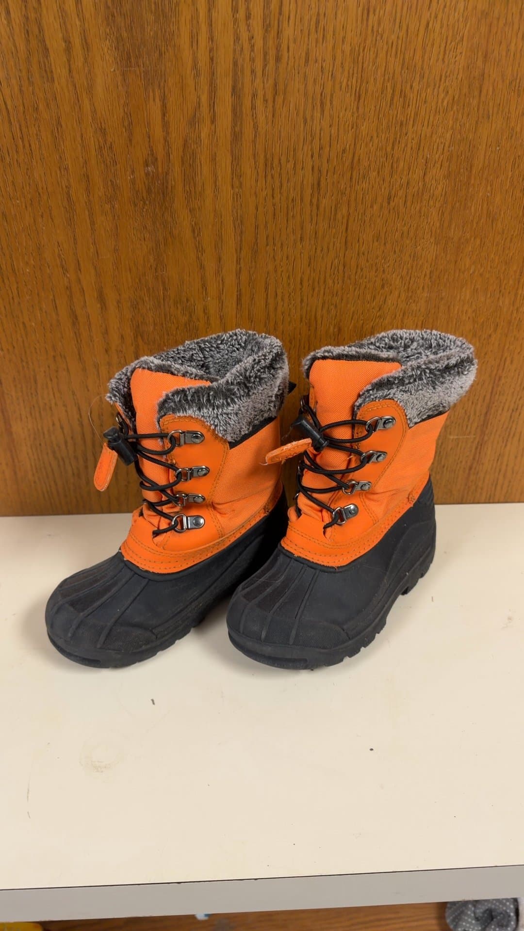 Kids Orange and Black Winter Snow Boots Size 11 - Image 1