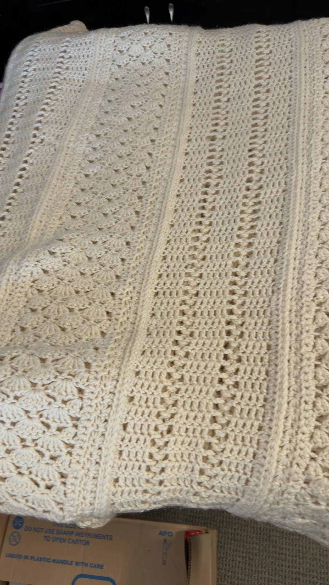 Handmade Cream Crocheted Afghan Blanket - Image 1