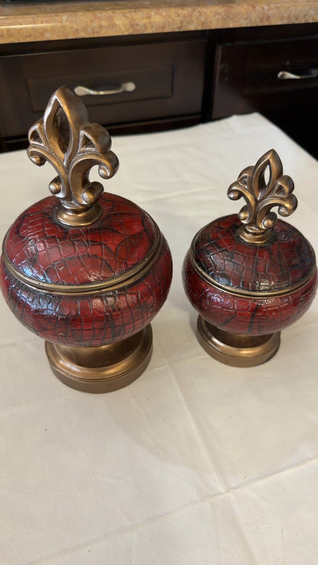 Fleur-de-lis Lidded Decorative Jar Set of 2 - Image 1