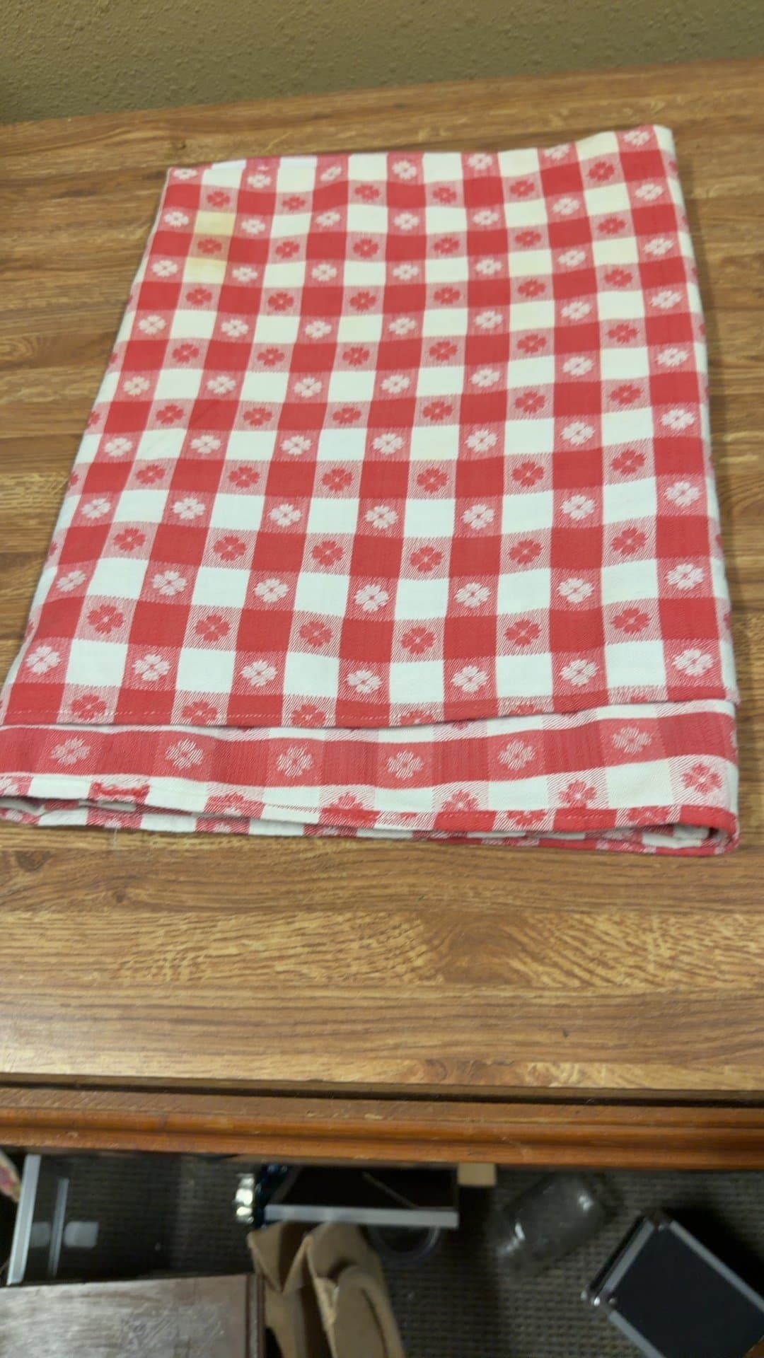 Red and White Checkered Tablecloth - Image 1