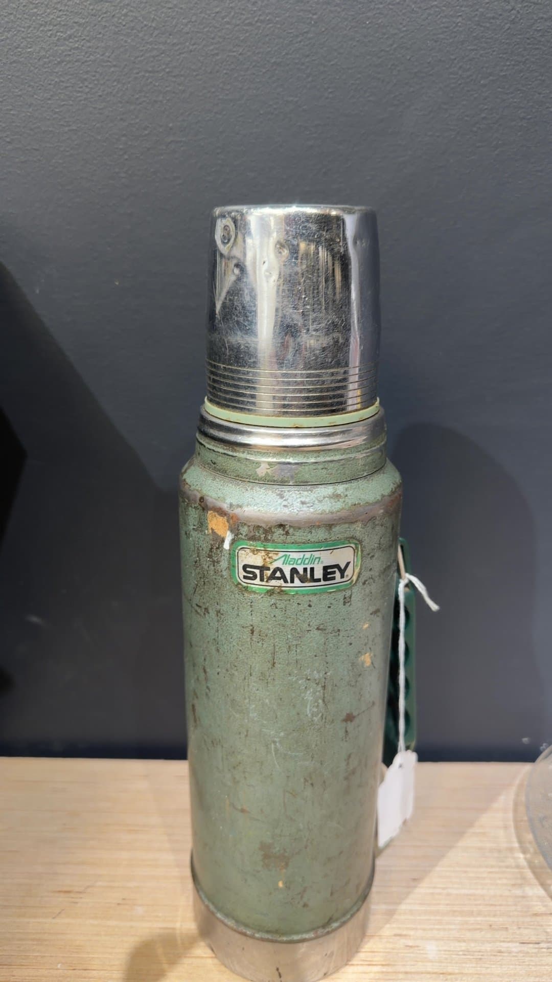 Vintage Aladdin Stanley Green Hammertone Thermos Vacuum Bottle - Image 1