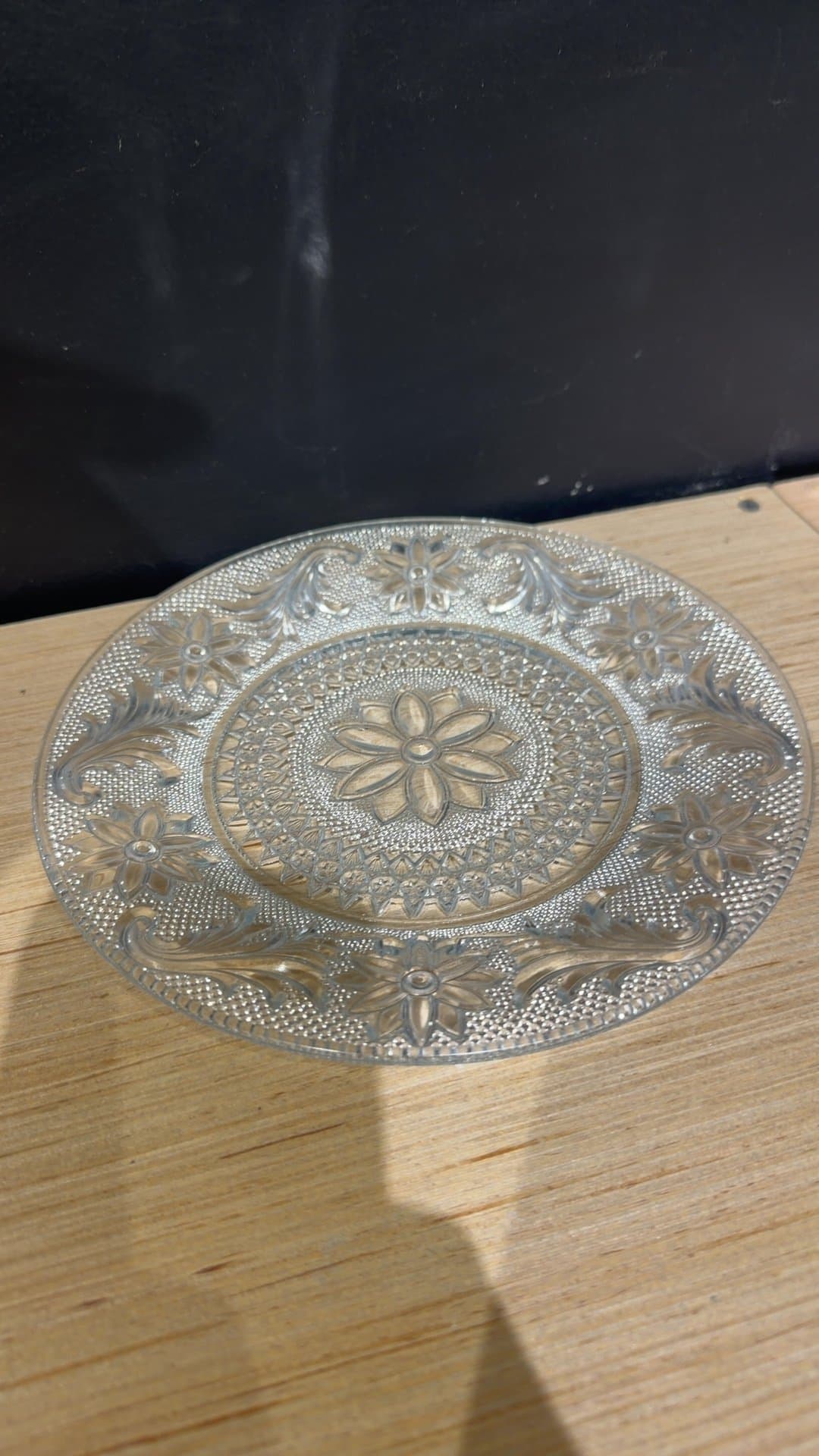 Vintage Clear Pressed Glass Floral Pattern Plate - Image 1