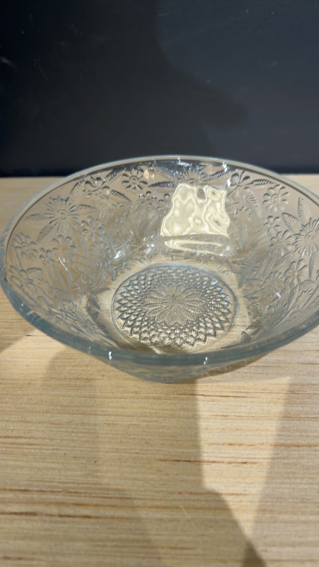 Vintage Clear Pressed Glass Floral Serving Bowl - Image 1