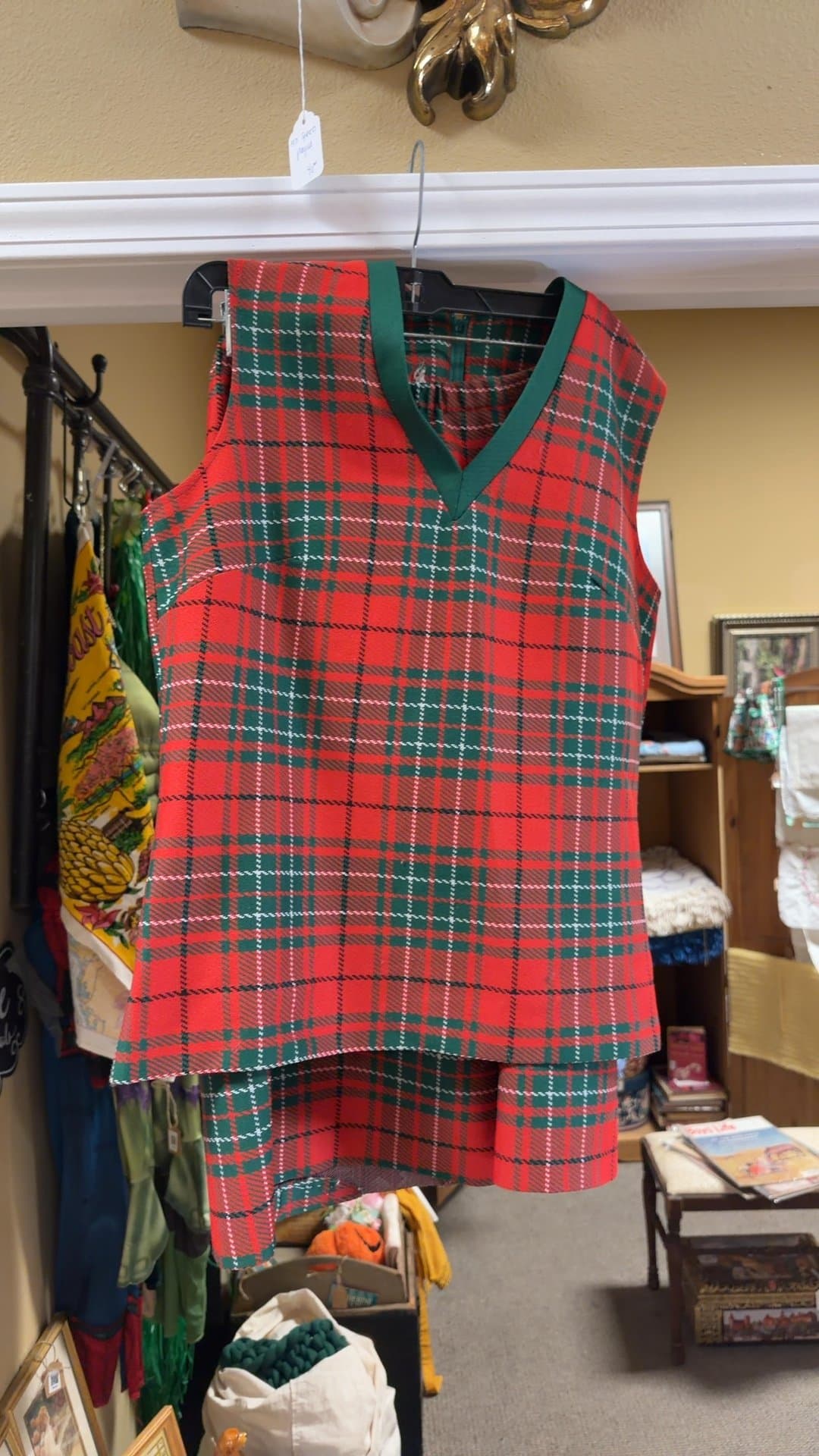 Vintage Red and Green Tartan Plaid Two-Piece Skirt Set - Image 1