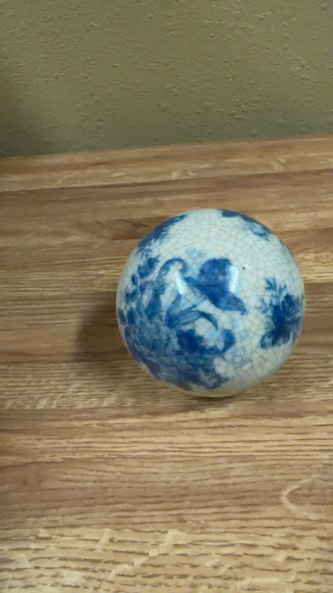 Blue and White Porcelain Decorative Sphere - Image 1