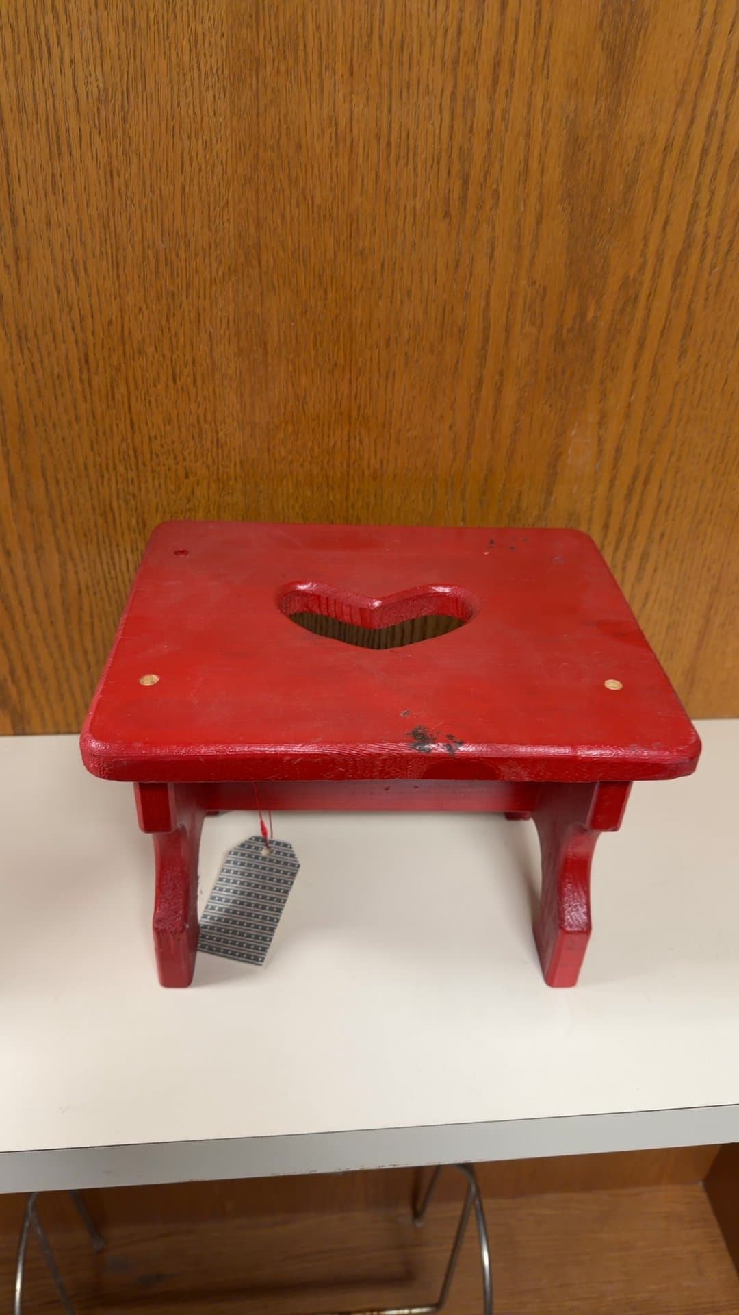 Red Wooden Step Stool with Heart Cutout - Image 1