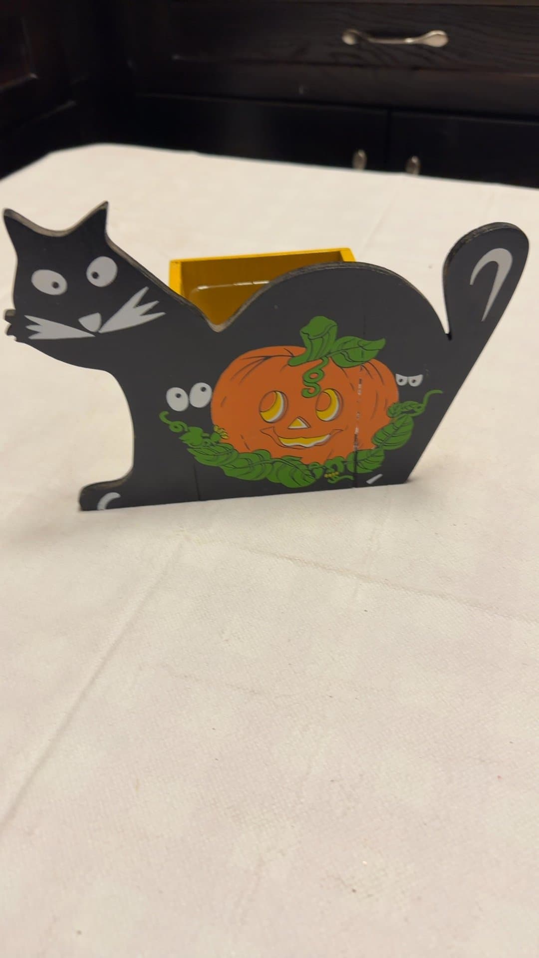 Halloween Cat and Pumpkin Wooden Decoration - Image 1