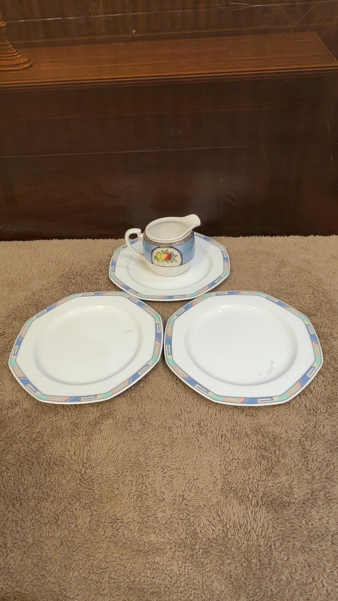 Christopher Stuart Southwest Plates with Vintage Noritake Creamer - Image 1