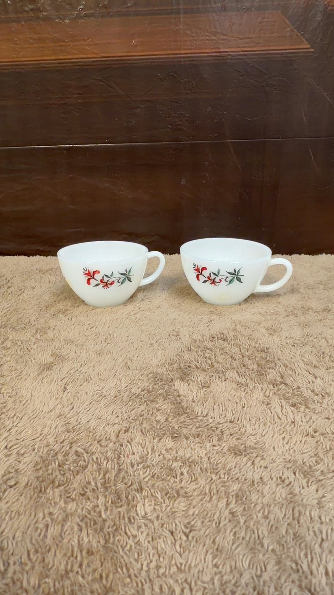 Vintage Fire-King Milk Glass Honeysuckle Tea Cups Set of 2 - Image 1