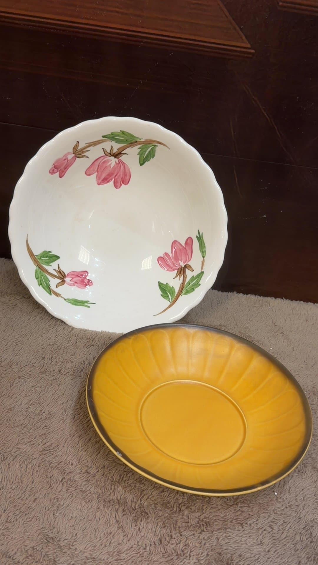 Vintage Continental Japan Hand Painted Floral Ceramic Bowls Set of 2 - Image 1