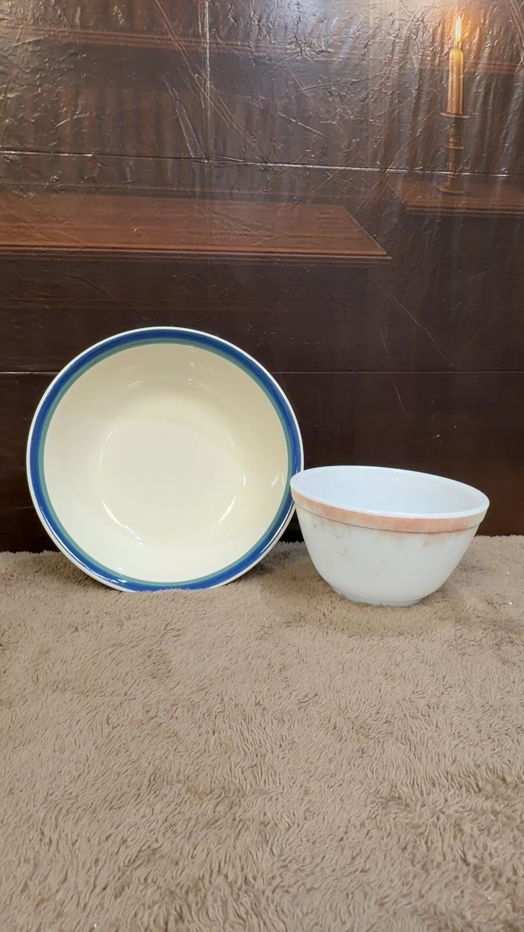 Vintage Pfaltzgraff Stoneware Bowl and Pyrex Milk Glass Mixing Bowl Set - Image 1