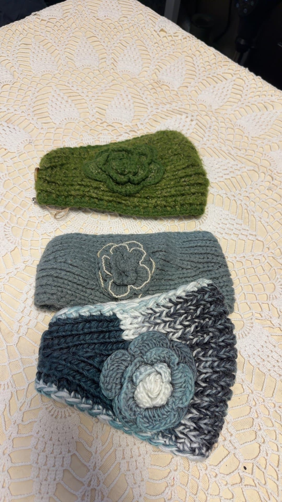 Handmade Knitted Headbands with Floral Motif - Image 1