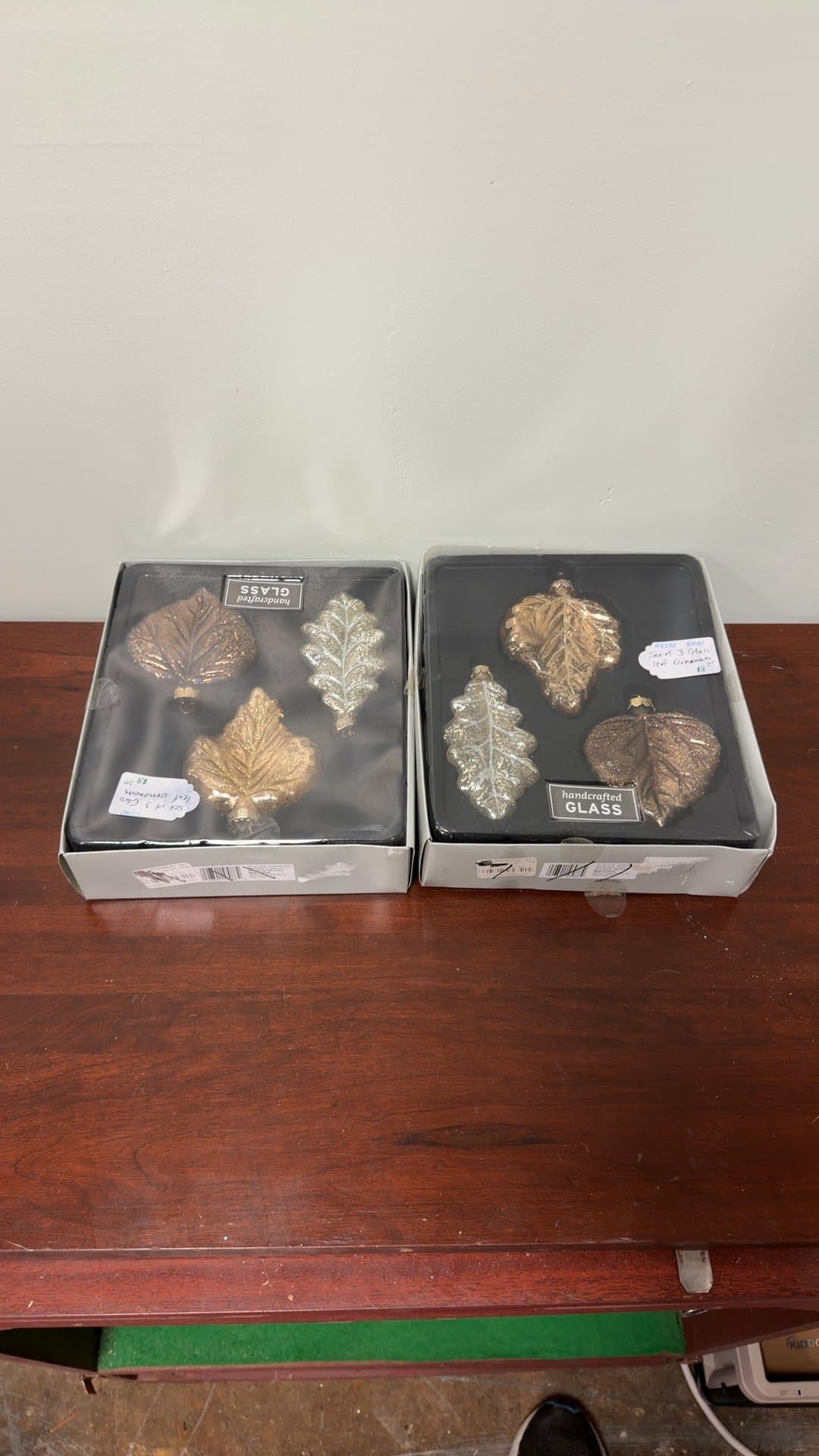 Set of 3 Handcrafted Glass Leaf Ornaments - Image 1