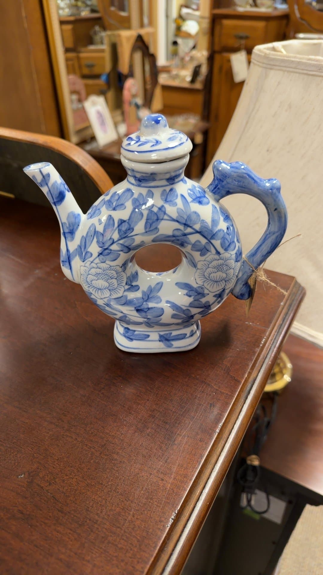 Chinese Chinoiserie Donut Shaped Teapot - Image 1