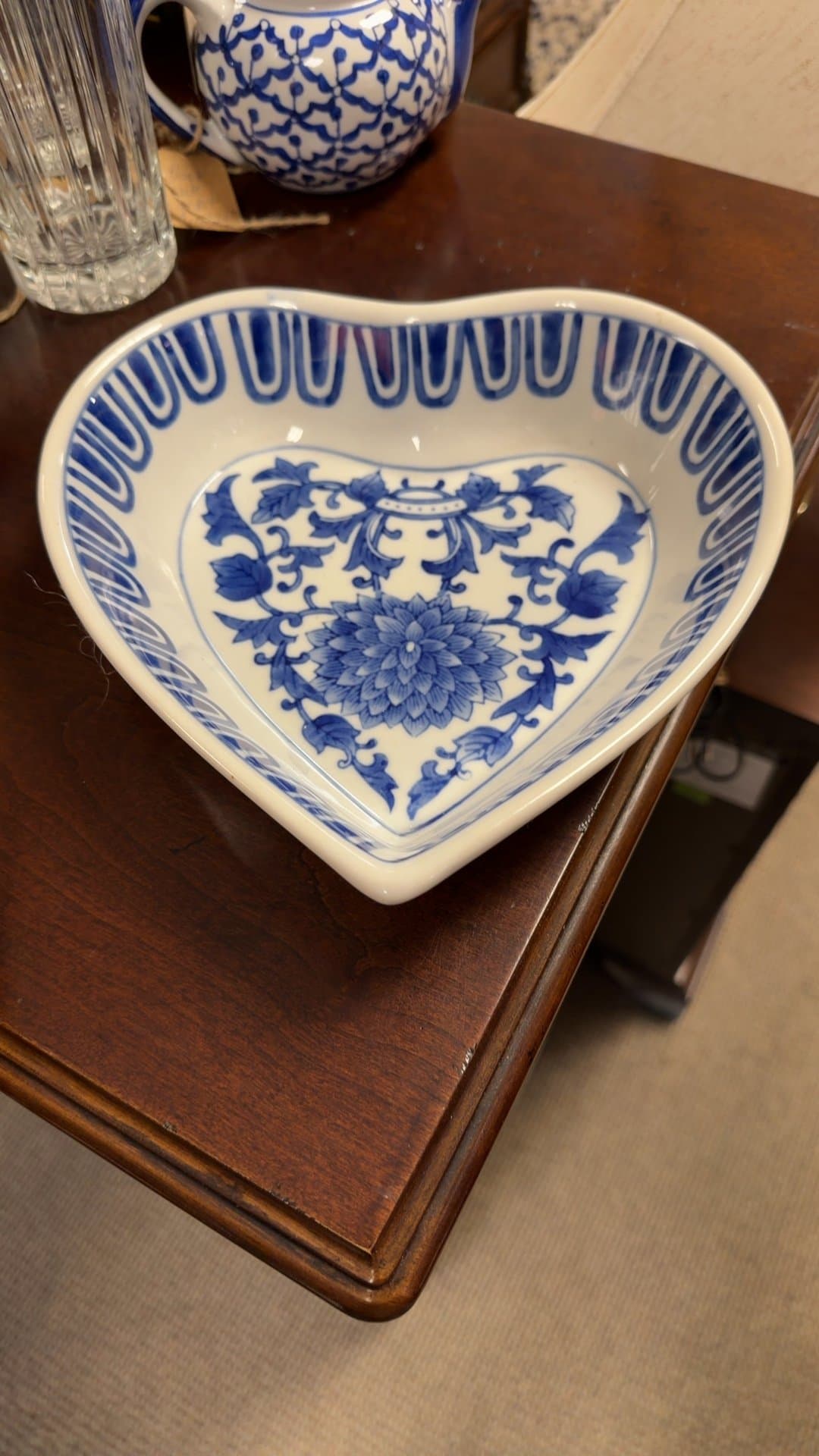 Blue and White Porcelain Heart-Shaped Dish - Image 1