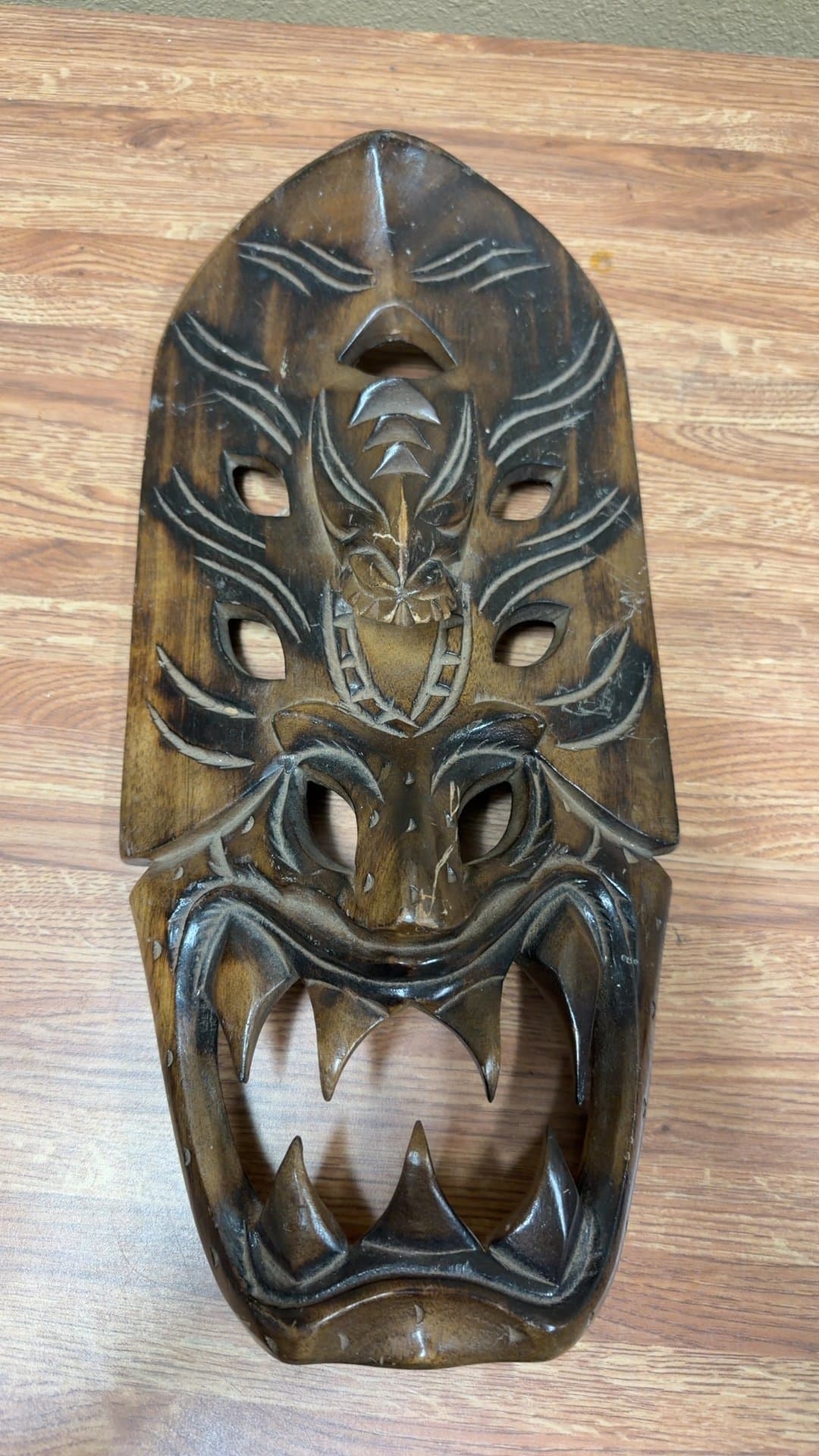 Hand Carved Wooden Tiki Mask - Image 1