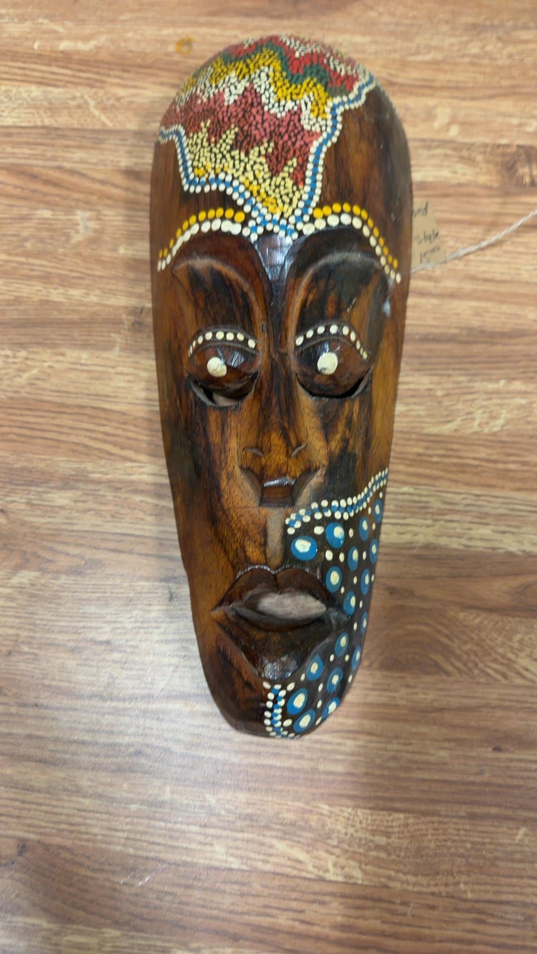 Hand-Carved Wooden Tribal Mask - Image 1