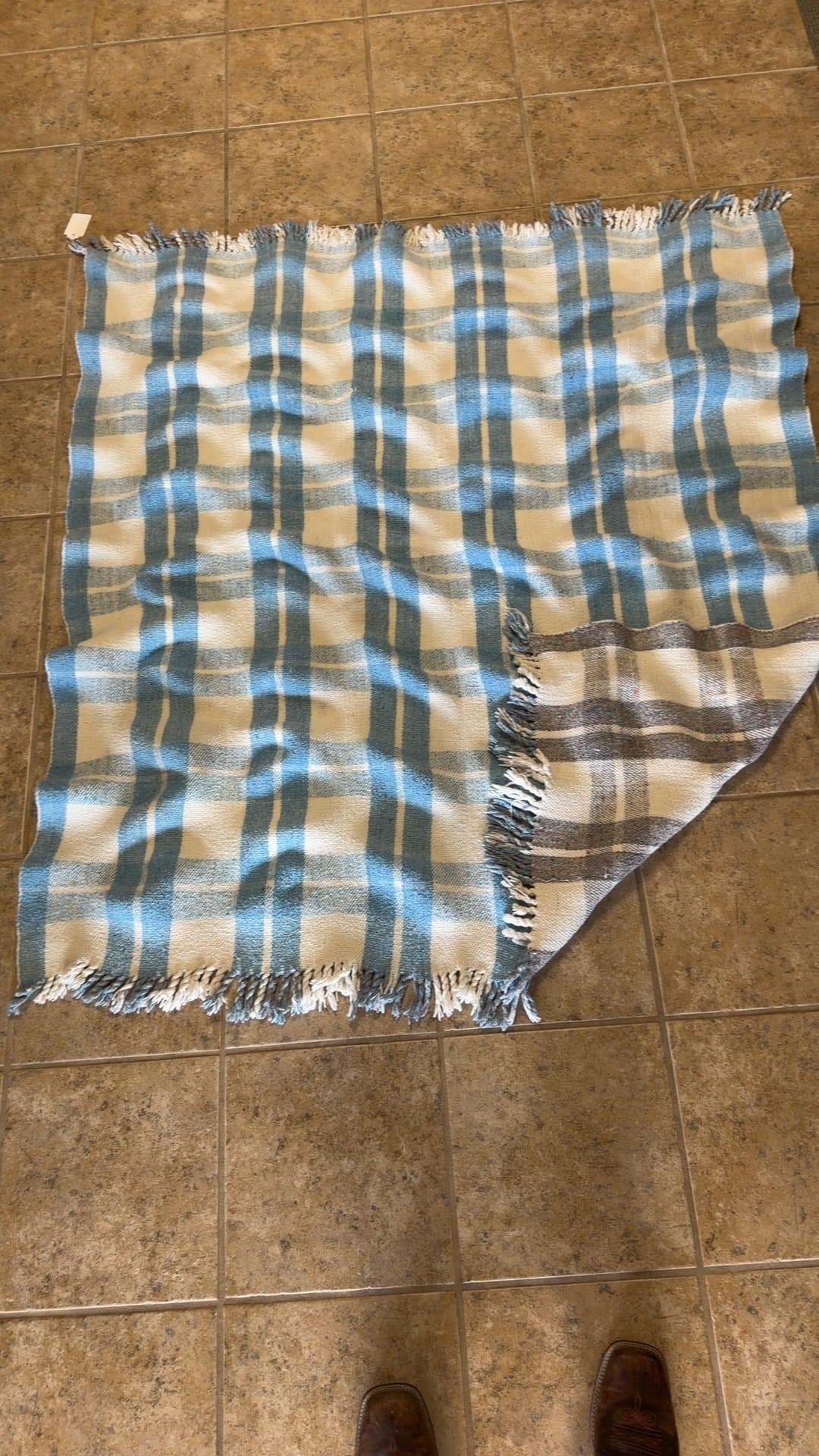 Blue and White Wool Throw Blanket - Image 1