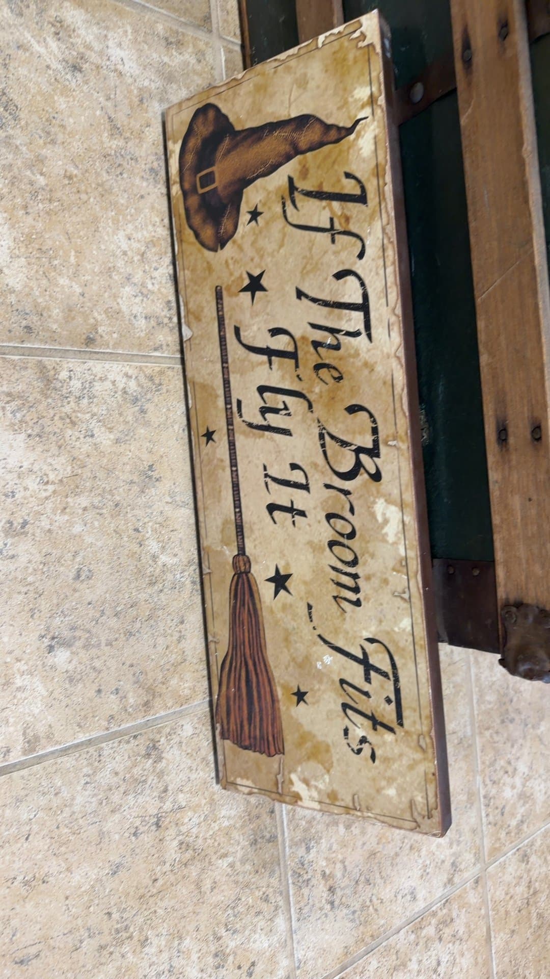 "If The Broom Fits Fly It" Halloween Wooden Wall Sign - Image 1