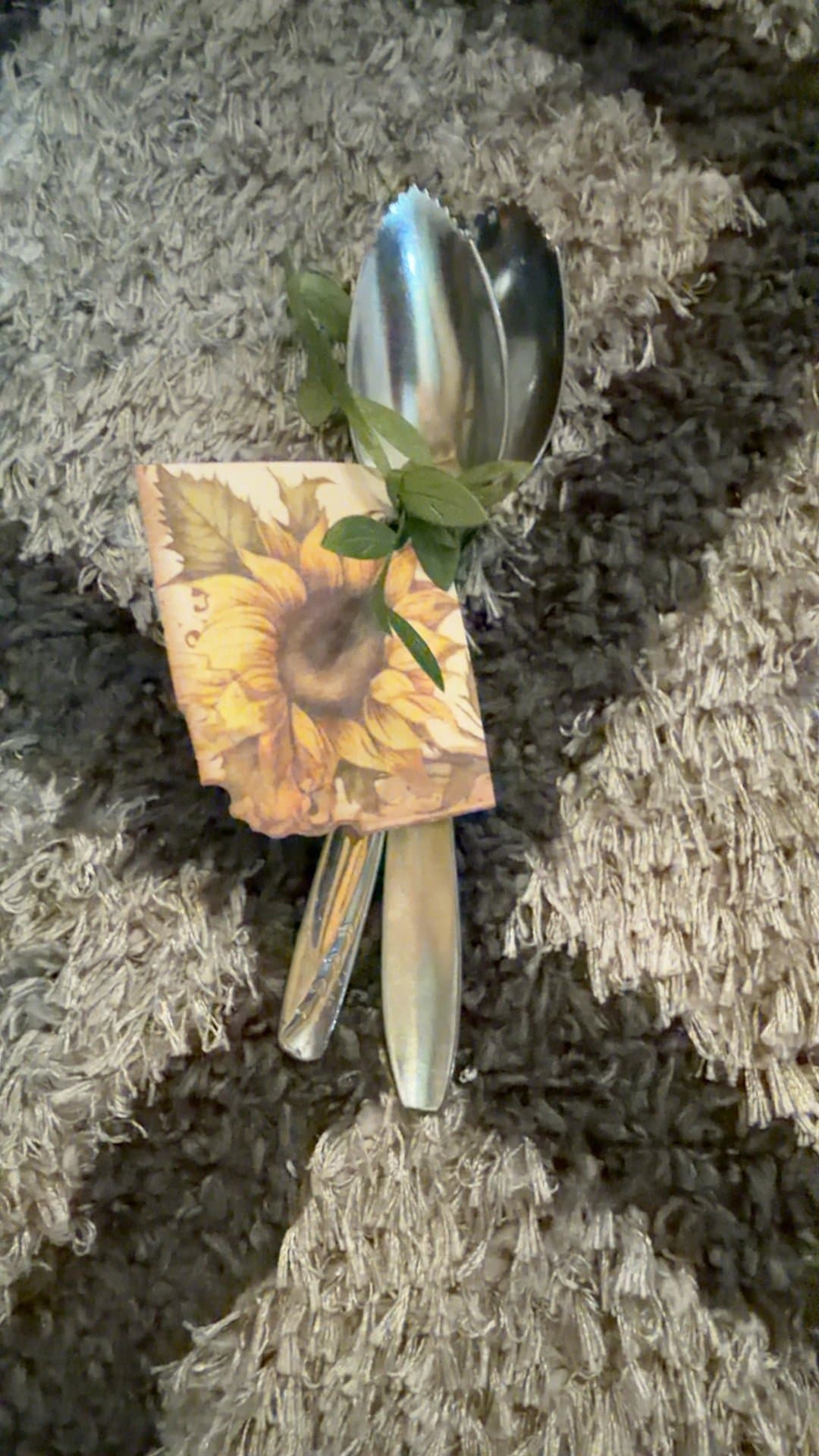 Sunflower Napkin with Silver Salad Servers - Image 1