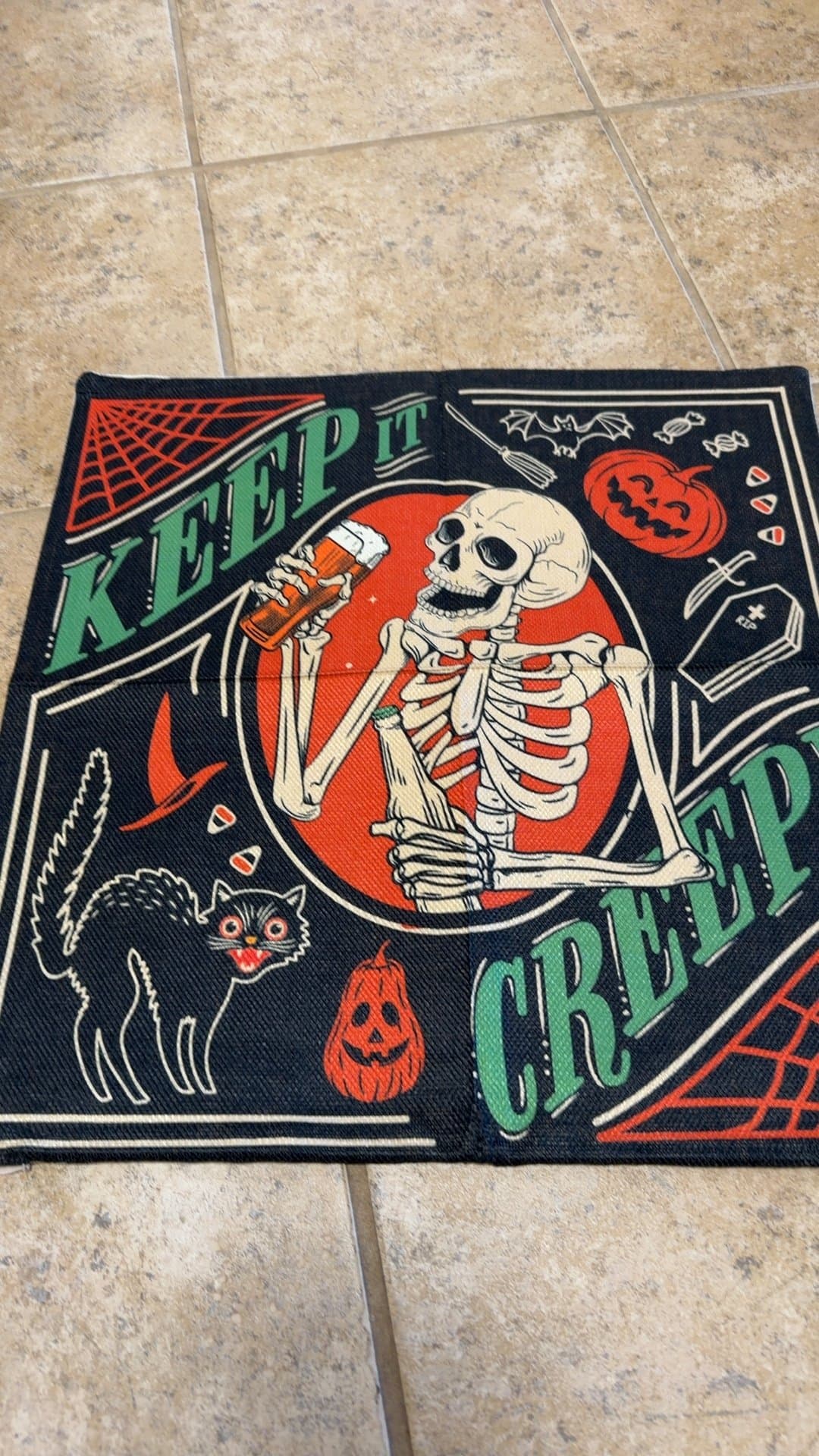 Halloween Keep It Creepy Skeleton Pillow - Image 1