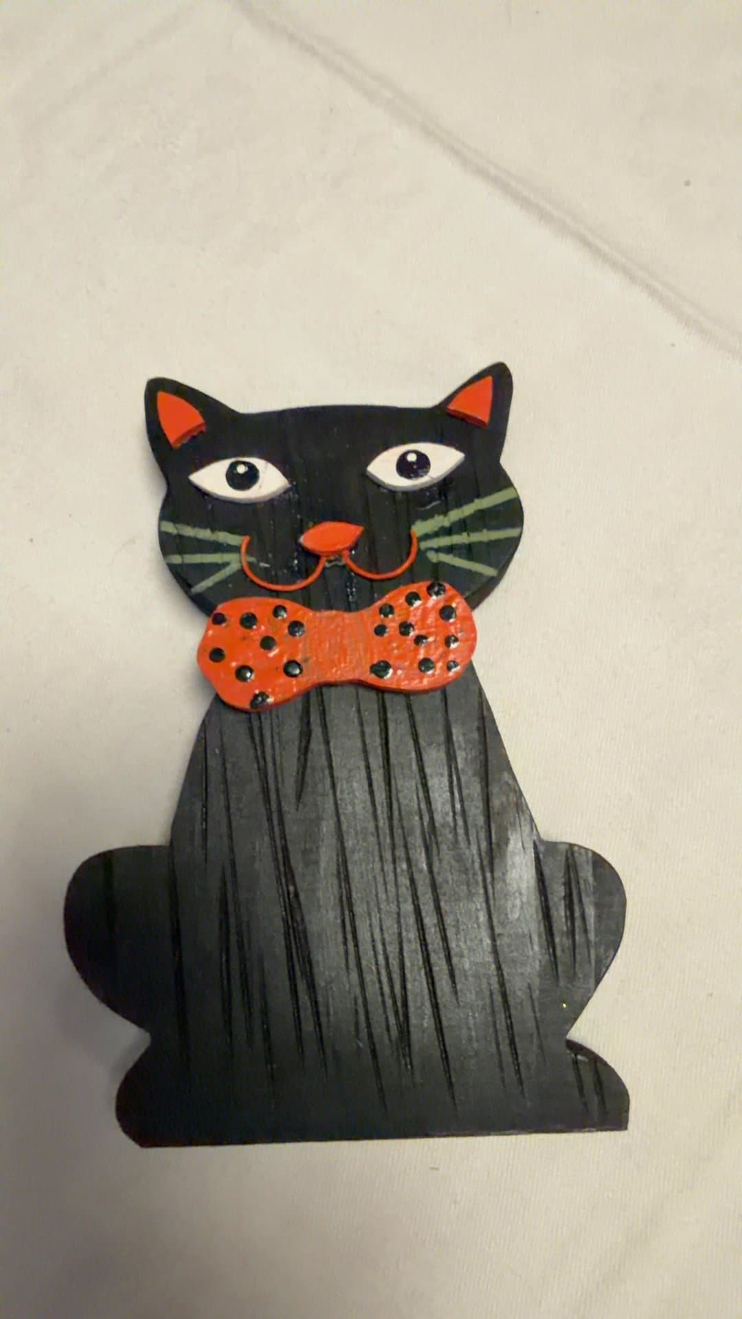 Hand-Painted Wooden Halloween Black Cat Cutout Decor - Image 1