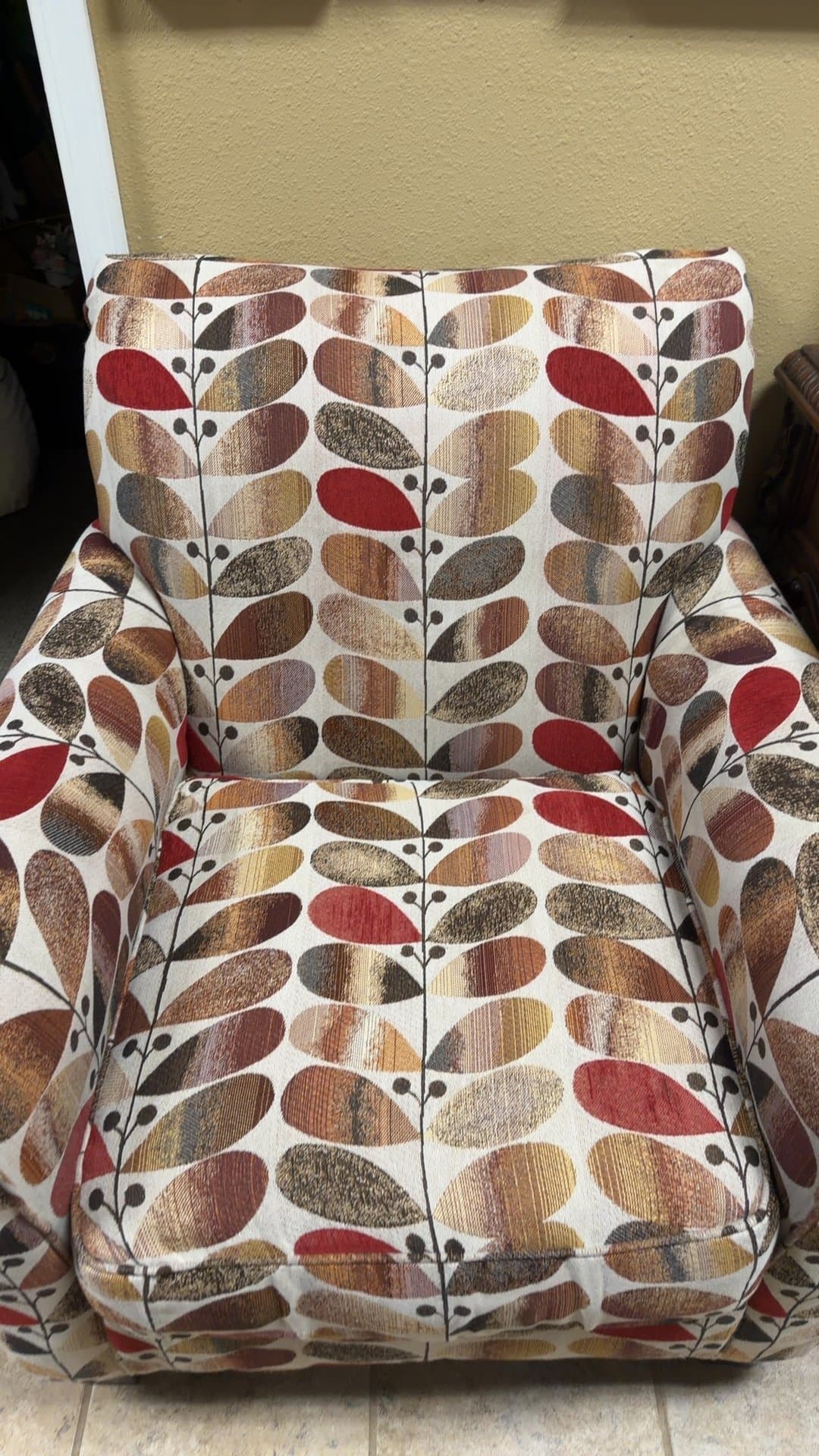 Mid-Century Style Leaf Print Upholstered Armchair - Image 1