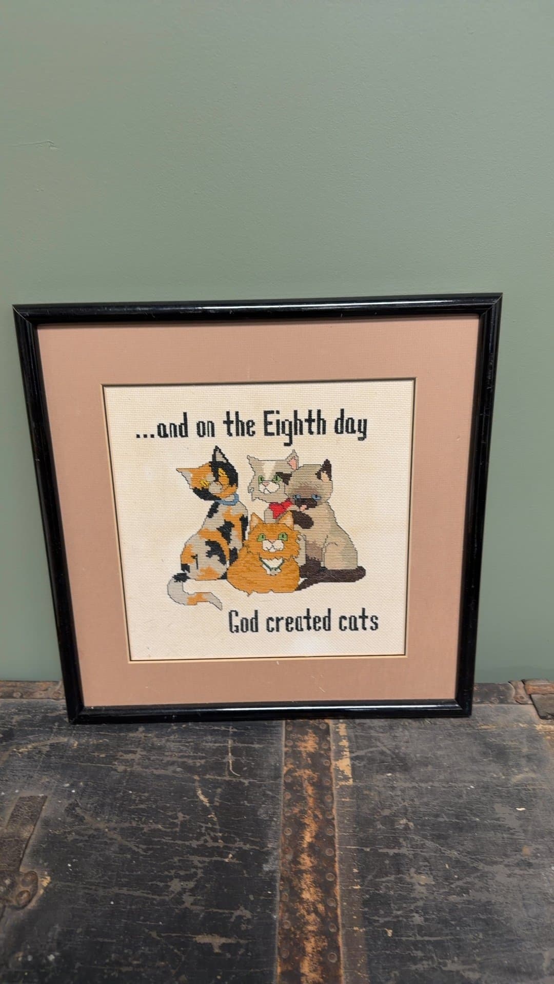 Framed Cat Cross-Stitch Art - Image 1