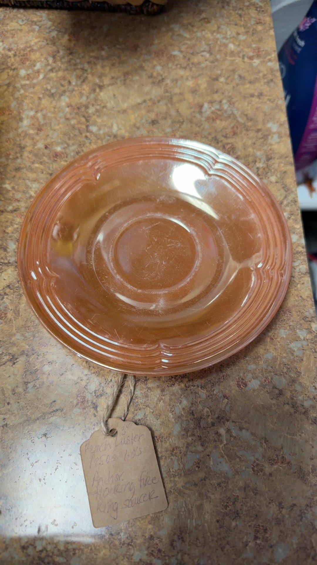 Anchor Hocking Fire King Peach Luster Saucer - Image 1