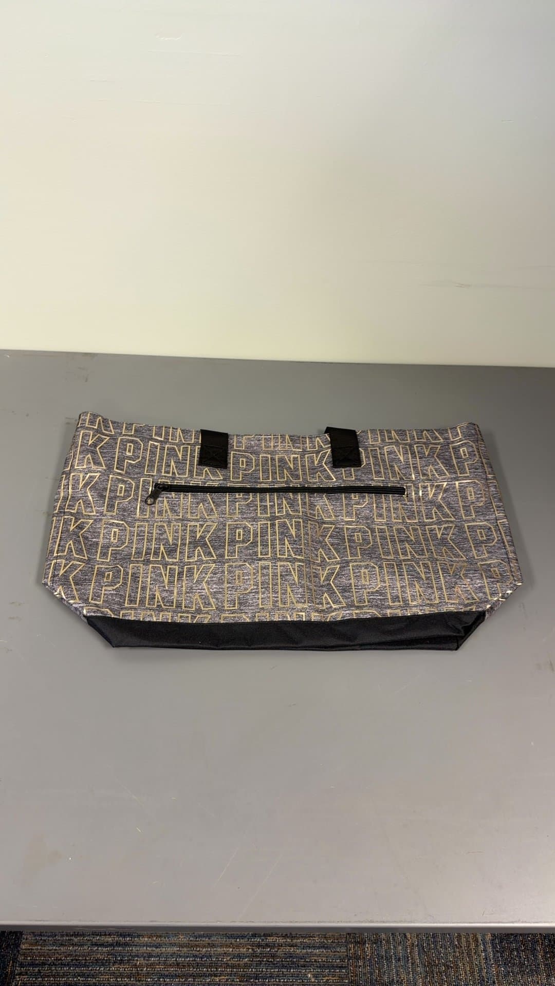 Victoria's Secret PINK Heather Gray Tote Bag with Gold Logo Print - Image 1