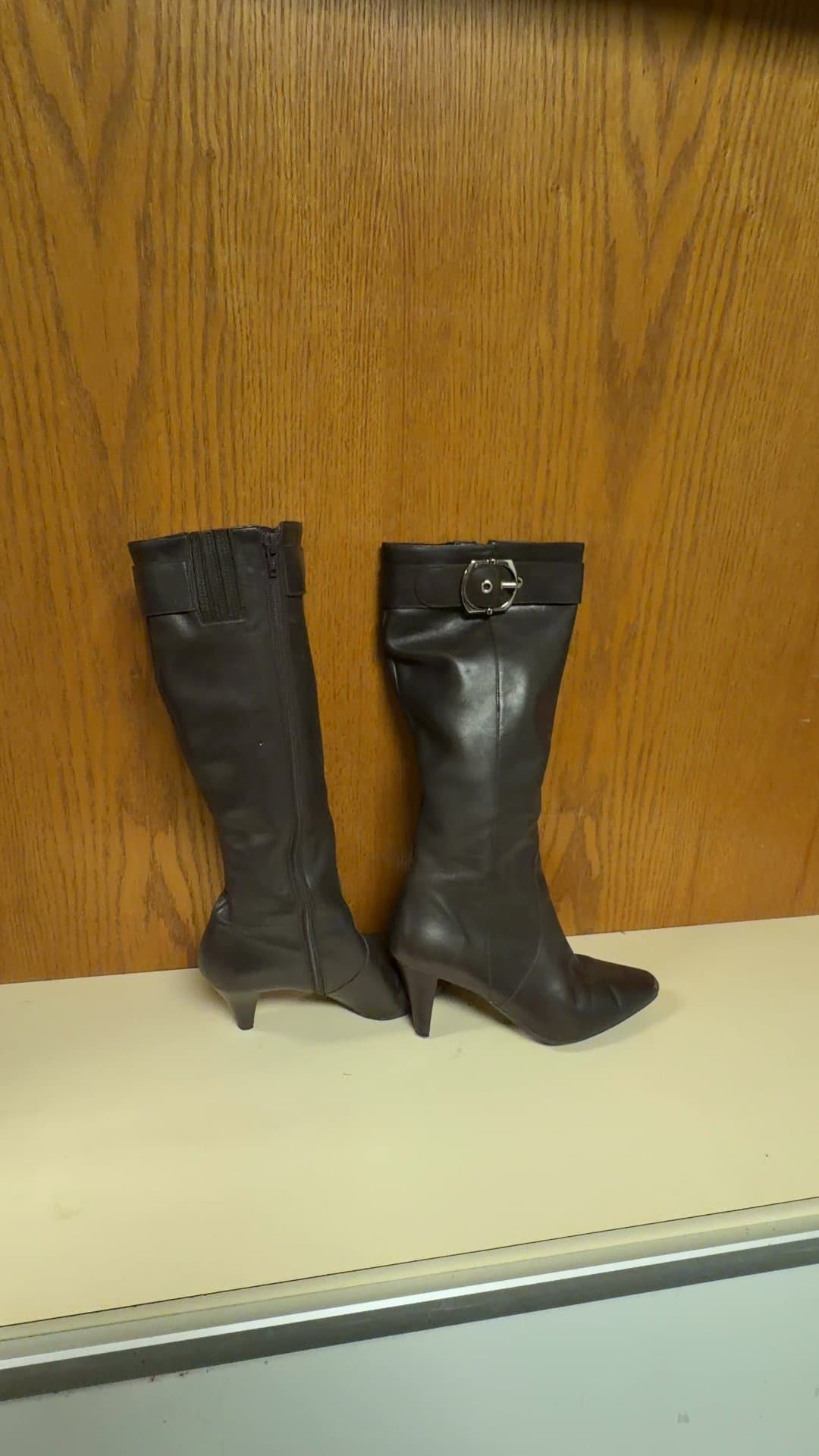 Antonio Melani Women's Brown Leather Knee-High Heeled Boots - Image 1