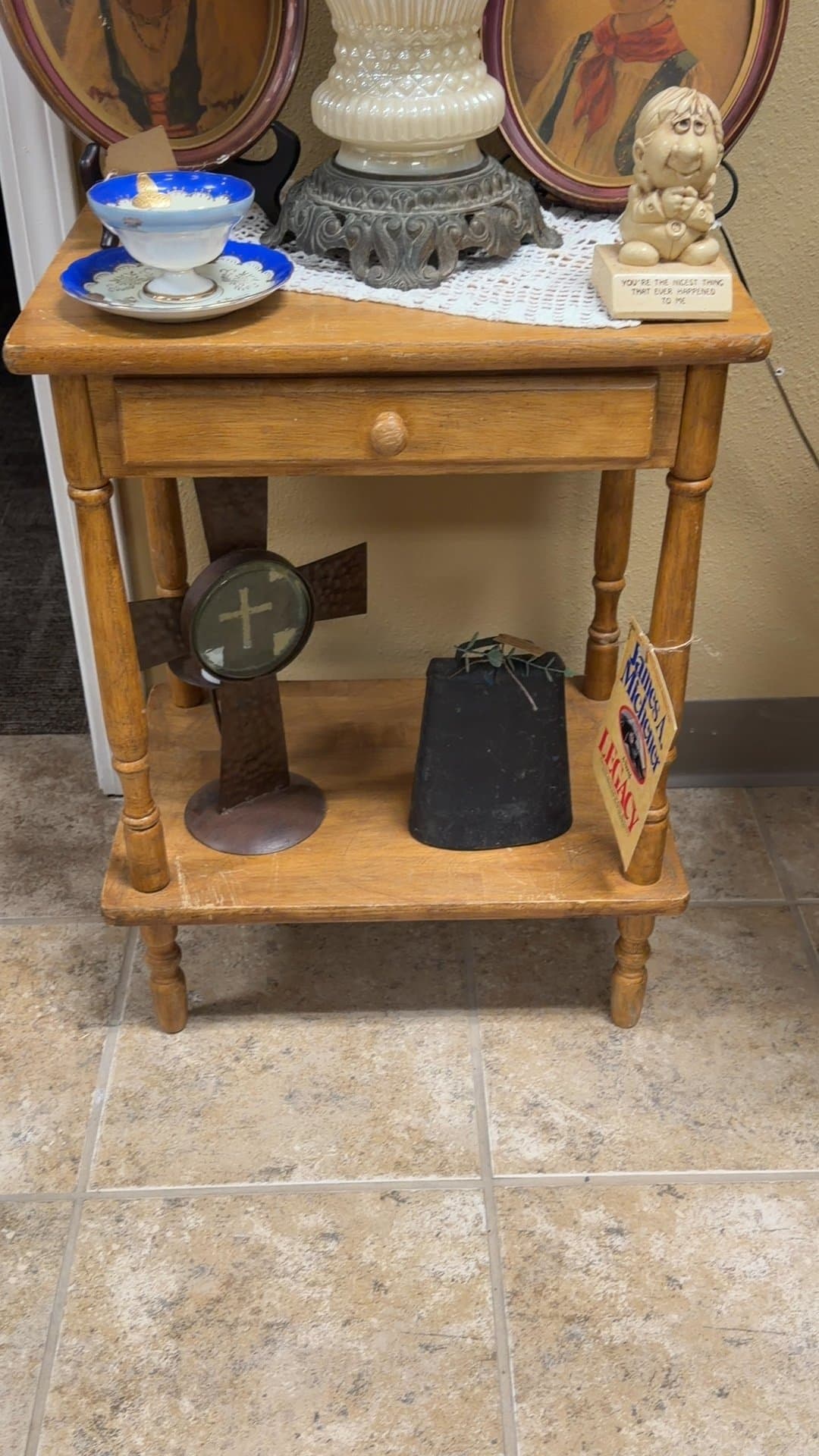 Vintage Wooden End Table with Drawer - Image 1