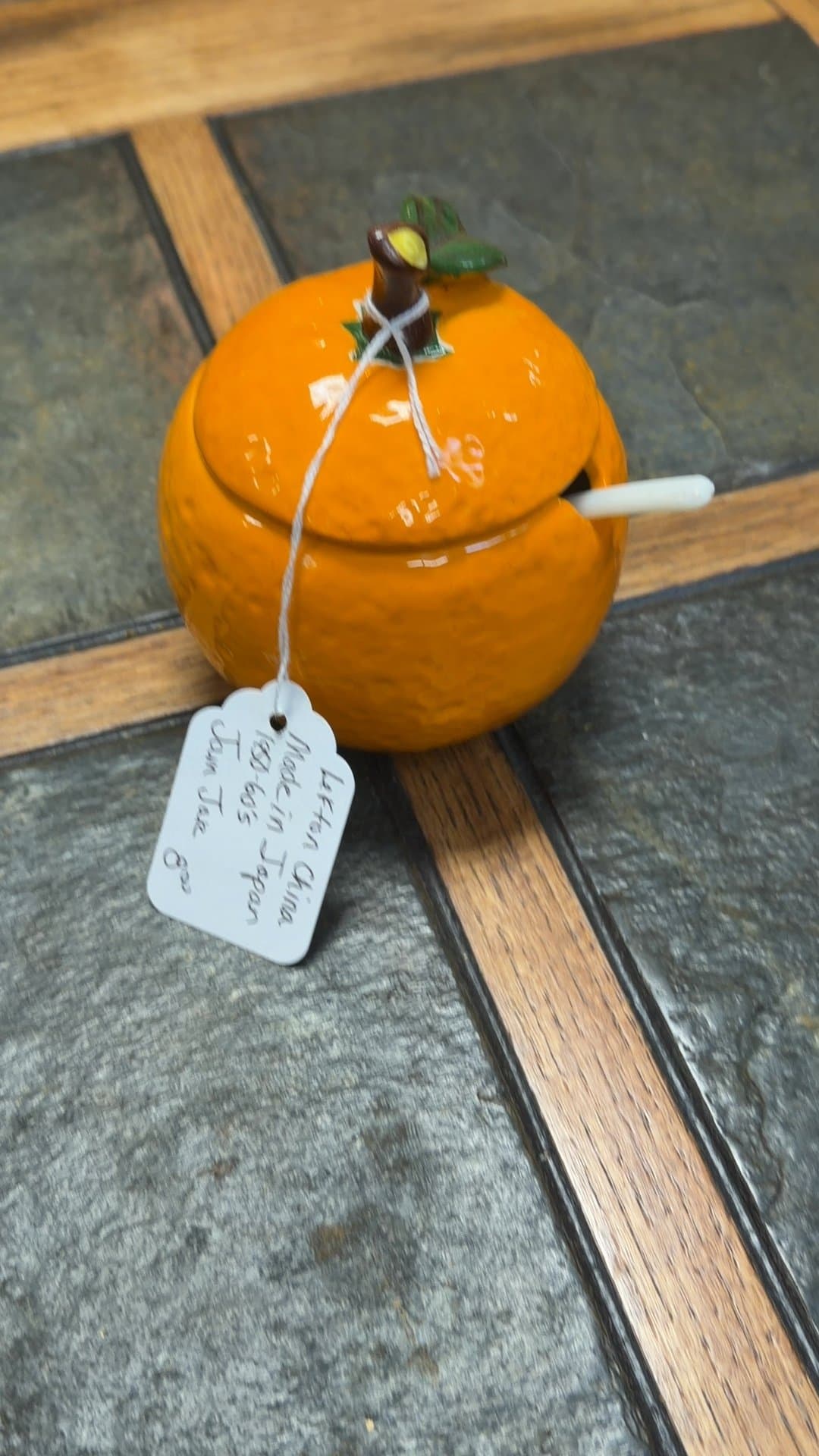 Vintage Lefton China Pumpkin-Shaped Sugar Bowl - Image 1