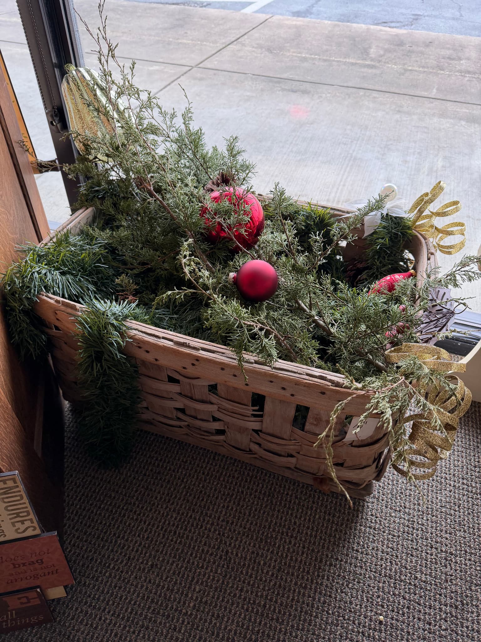 Decorative Basket with Holiday Greenery and Ornaments - Image 1