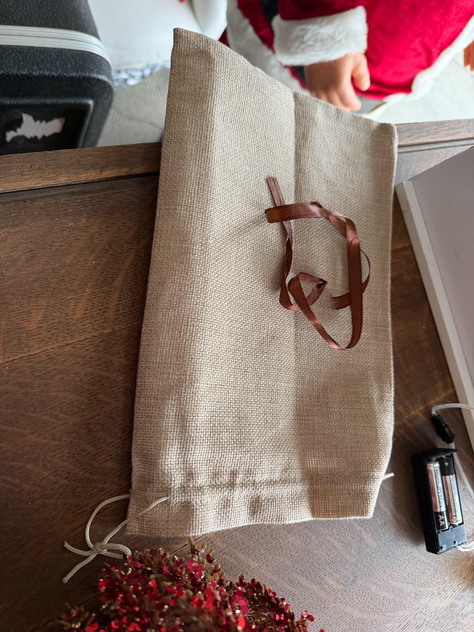 Burlap Gift Bag with Ribbon - Image 1