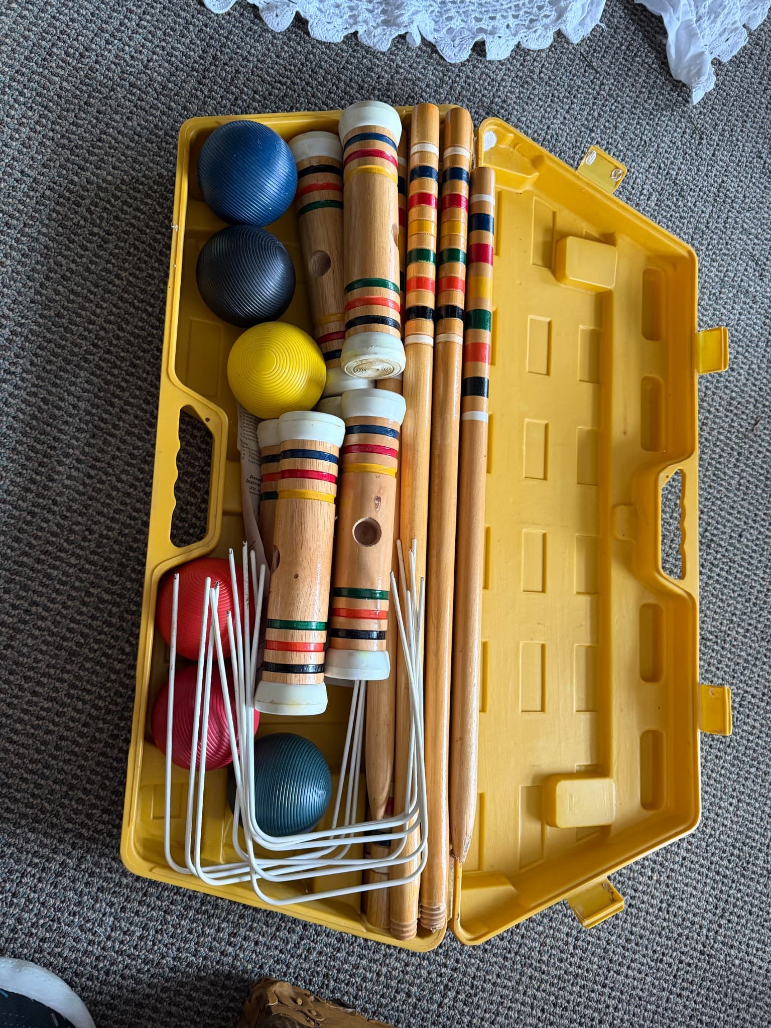 Vintage Croquet Set in Yellow Carrying Case - Image 1