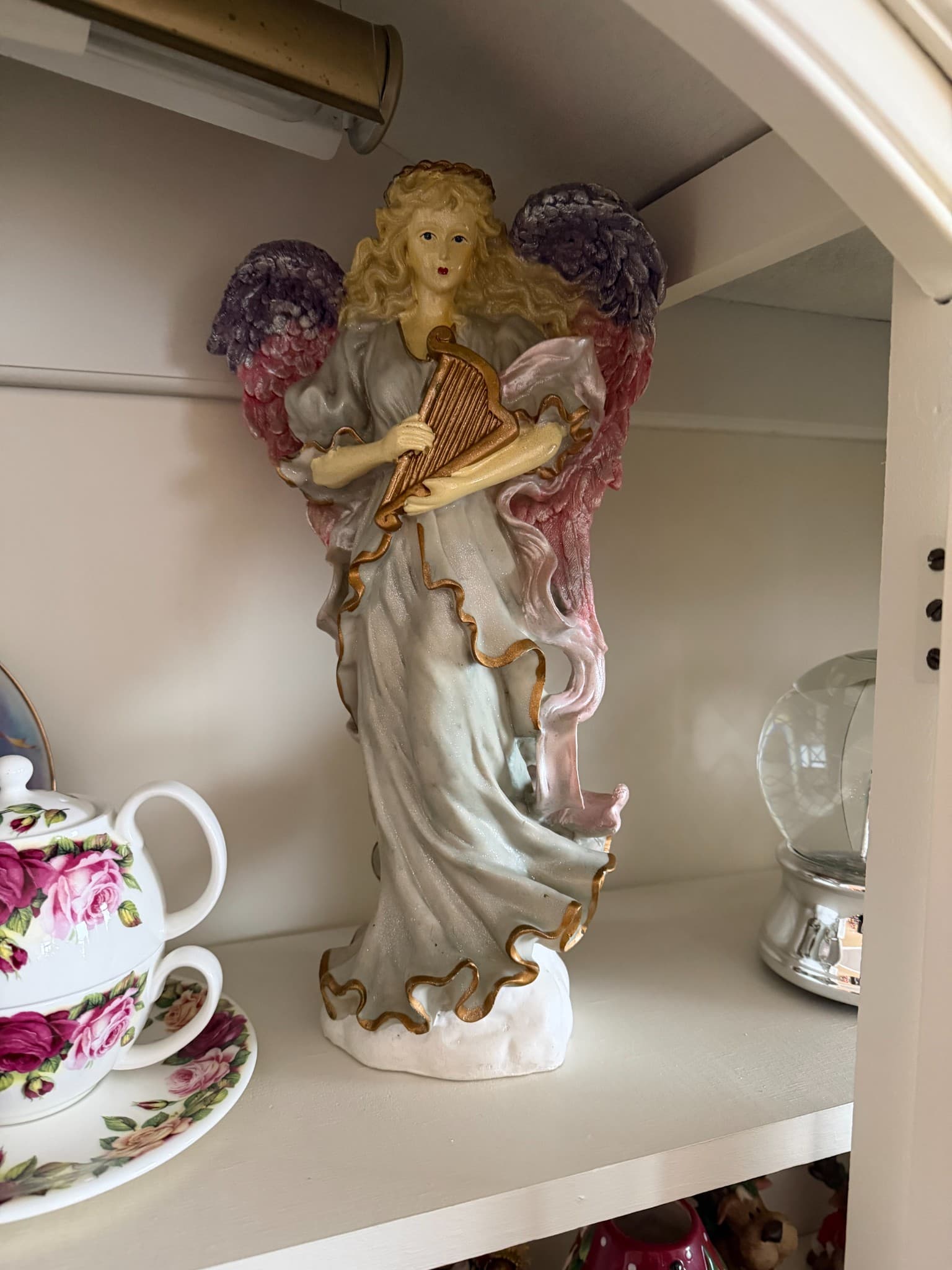 Porcelain Angel Figurine with Harp - Image 1