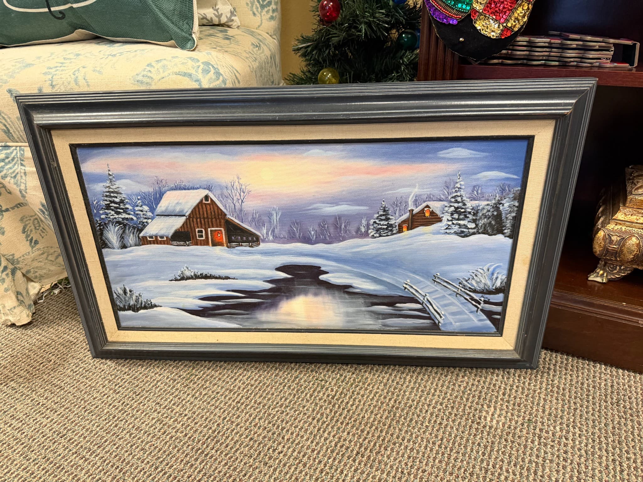 Framed Winter Landscape Painting - Image 1