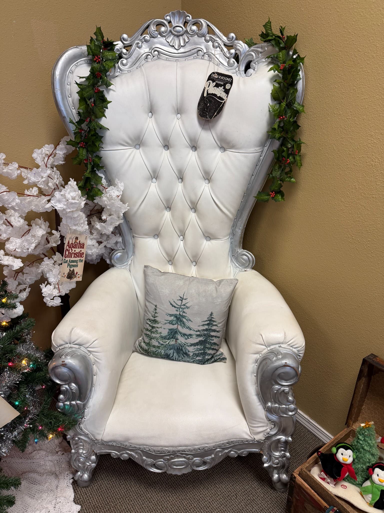 Ornate White and Silver Throne Chair - Image 1