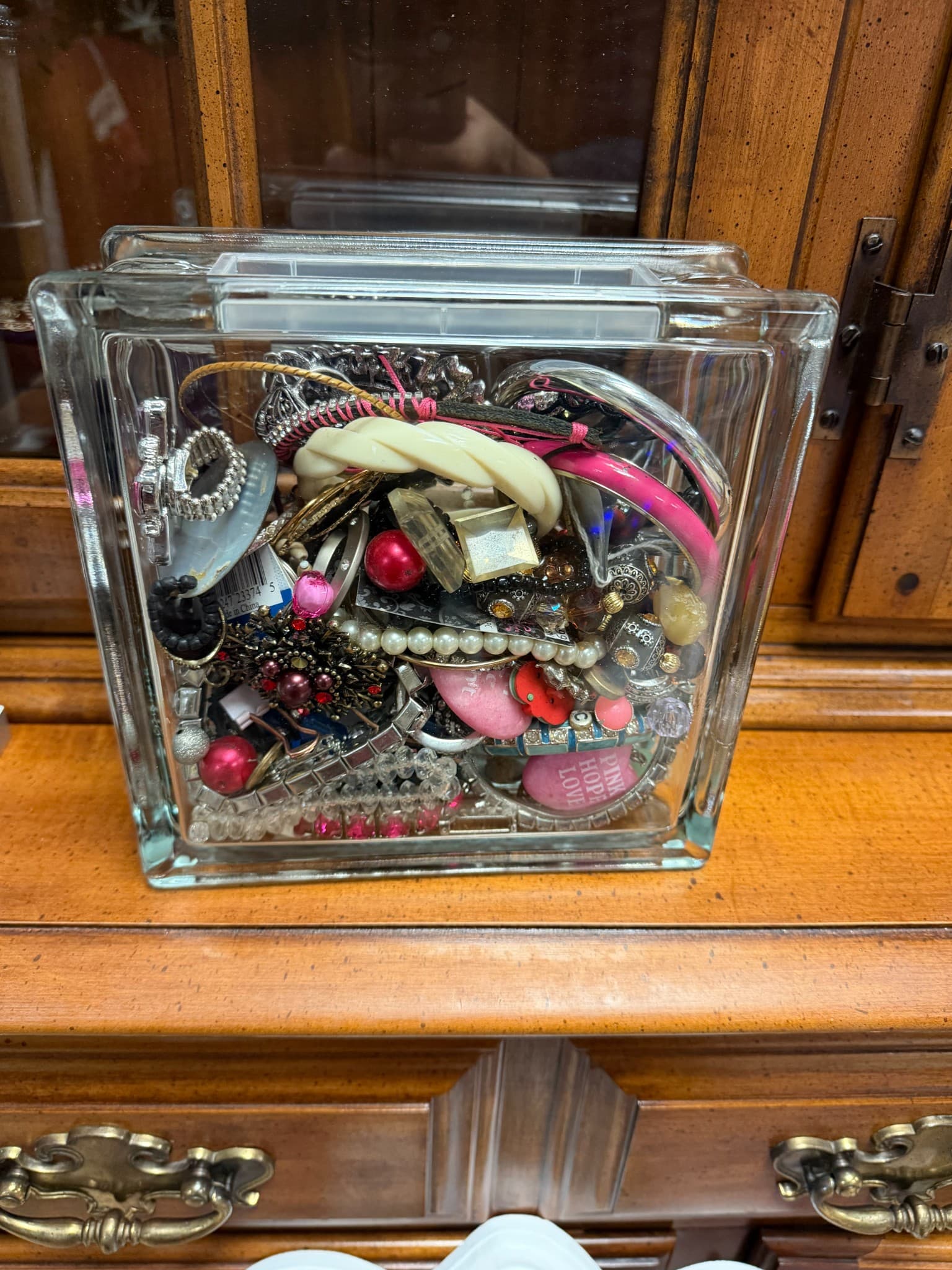Assorted Costume Jewelry Collection in Glass Box - Image 1