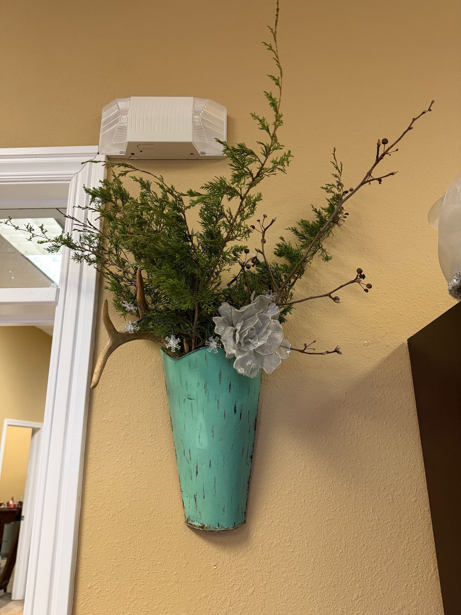 Rustic Wall-Mounted Vase with Artificial Greenery - Image 1