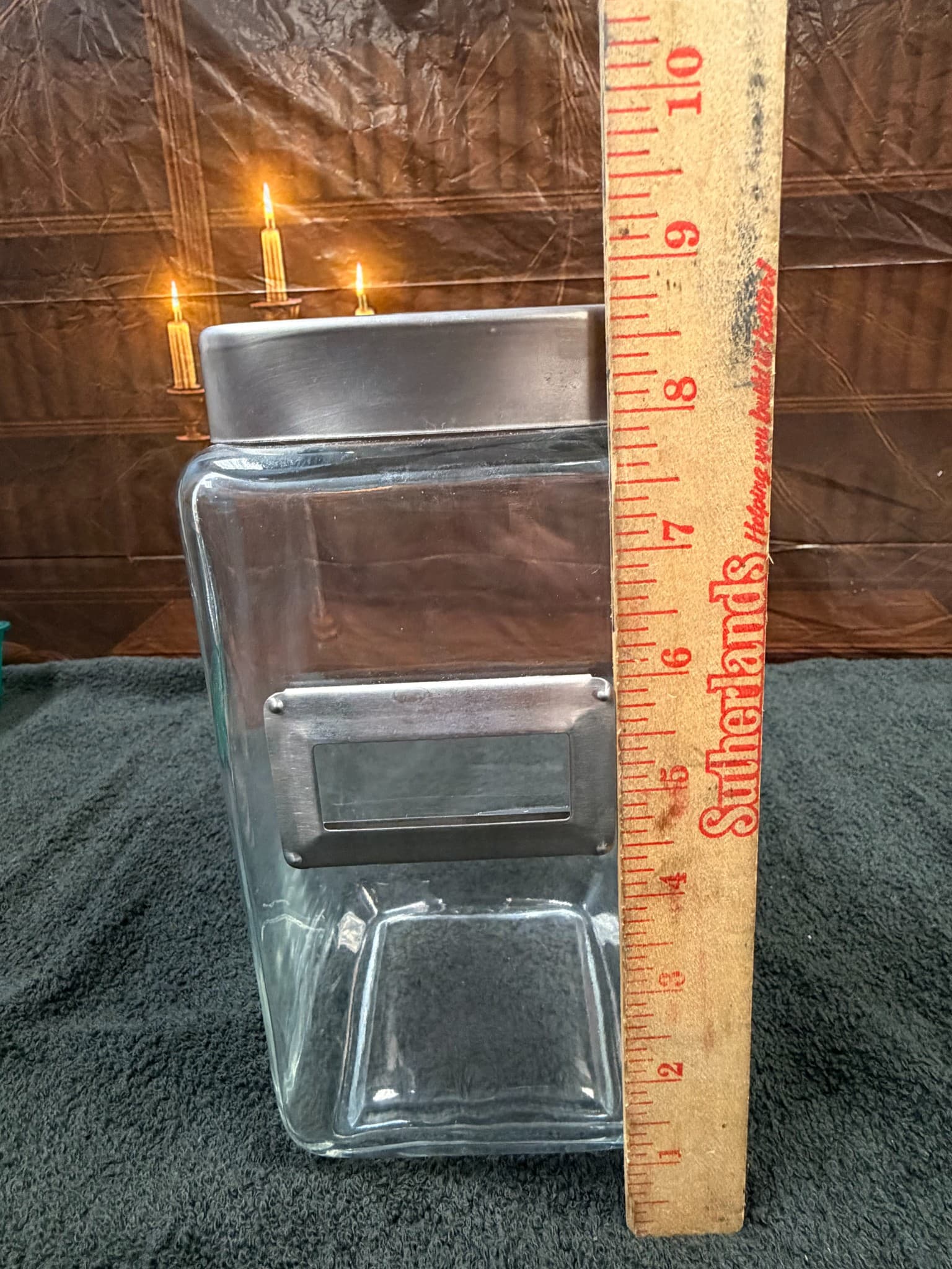 Square Clear Glass Canister Jar with Metal Lid and Label Holder - Image 1