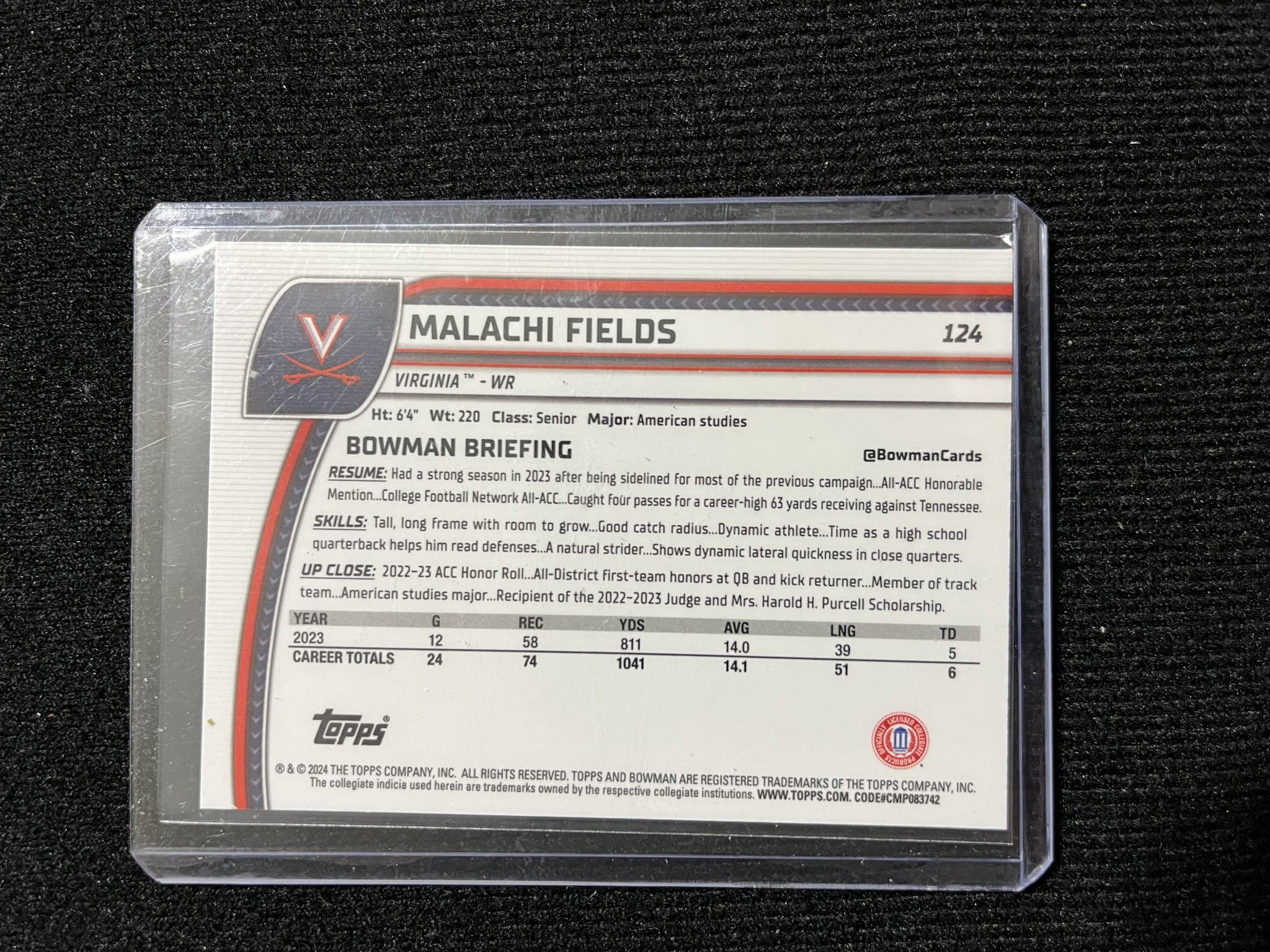 2024 Topps Malachi Fields #124 Pink RC - Image 1
