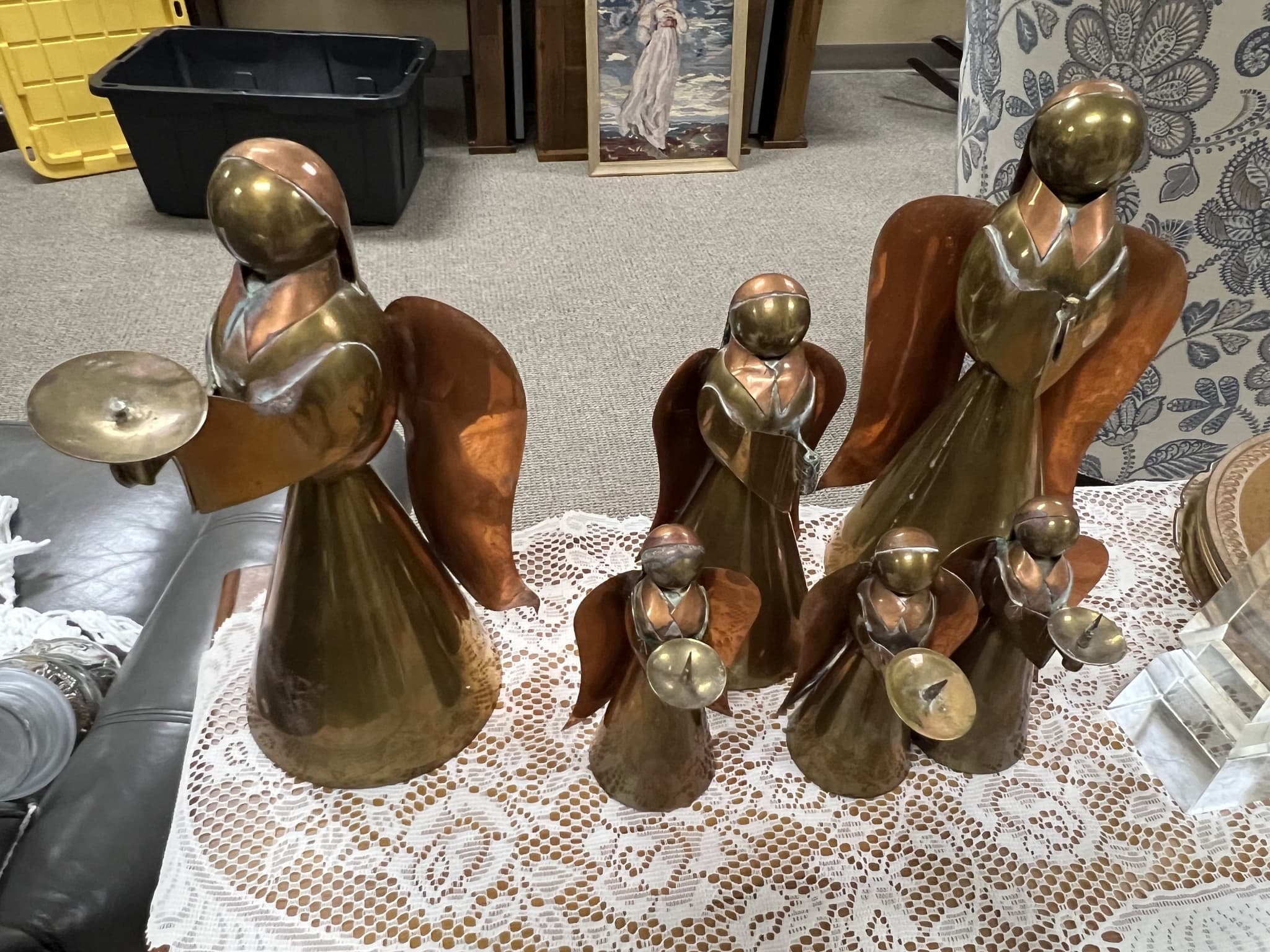 Brass and Copper Angel Figurine Set - Image 1