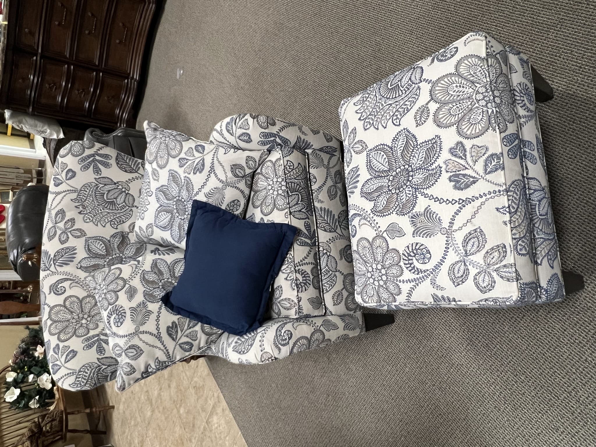 Floral Upholstered Wingback Chair with Ottoman - Image 1