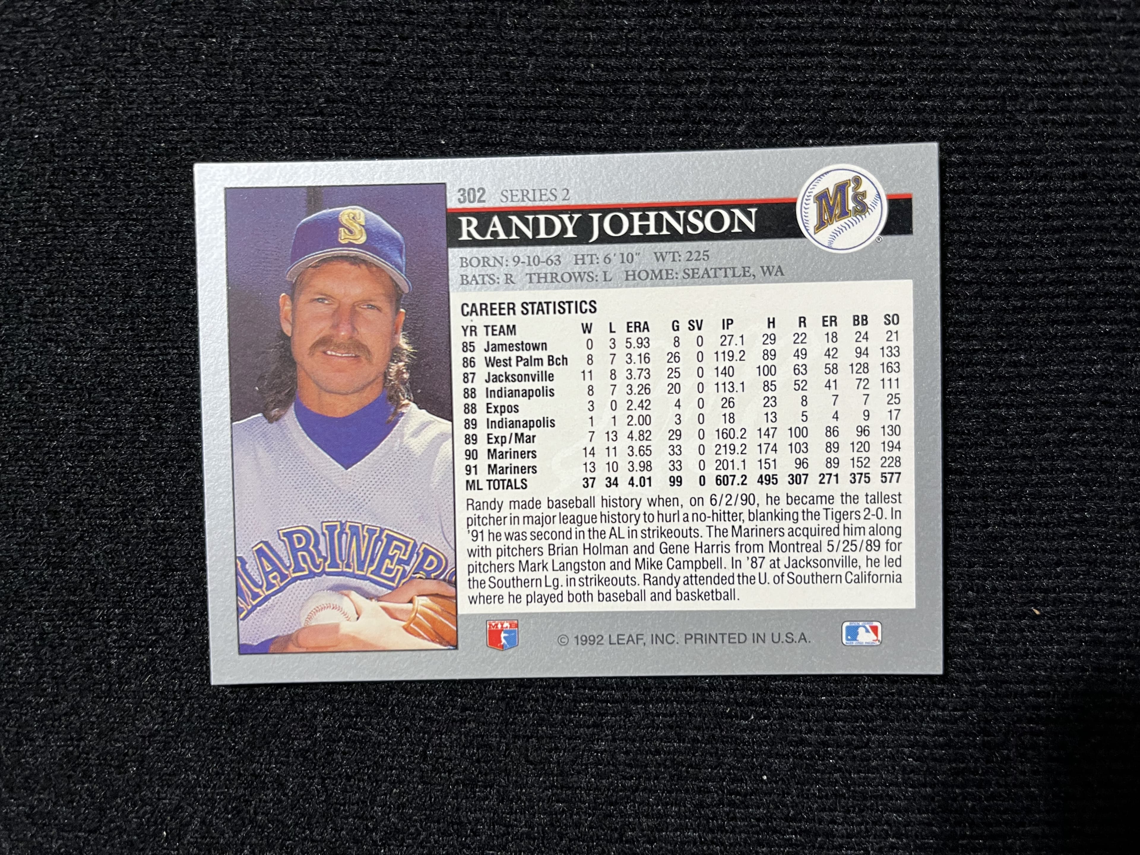 1992 Leaf Randy Johnson #302 - Image 1